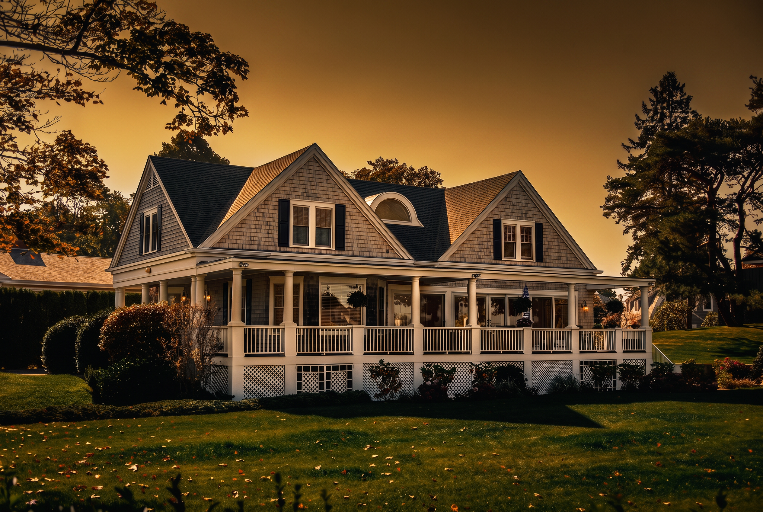 Classic home exterior with manicured landscaping